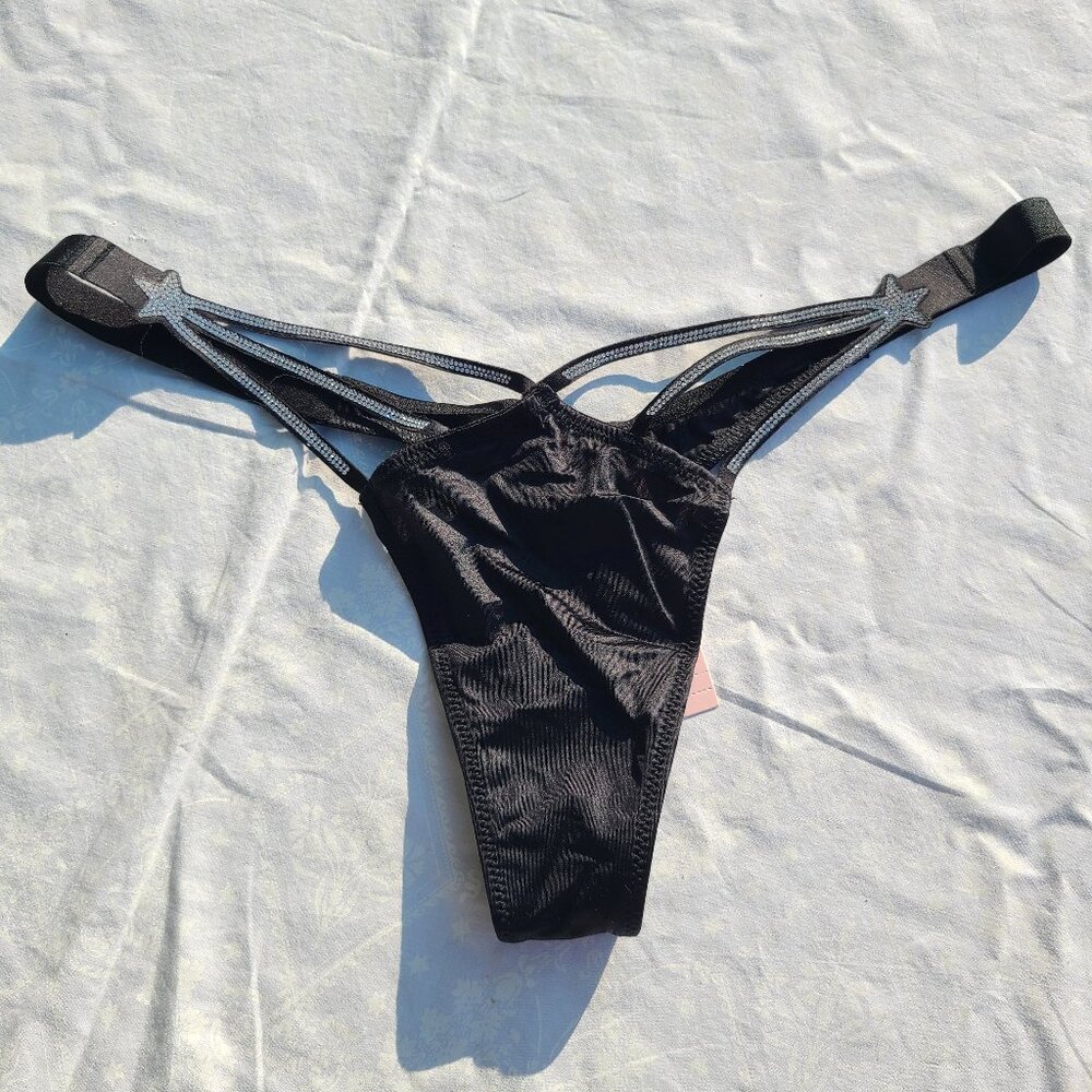 Victorias Secret Rhinestone Star Studded Panty Thong - Black - Size Medium (M)